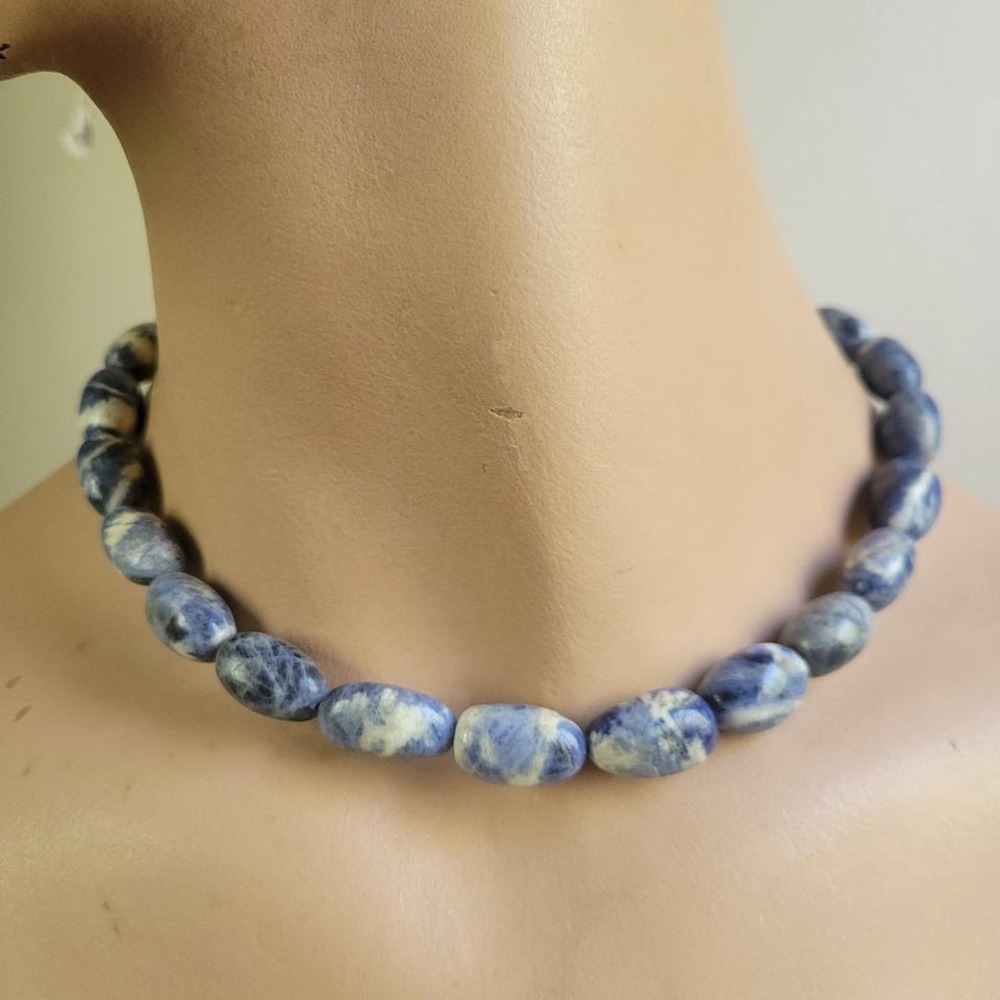 Sodalite Bead Necklace 16" Blue White Excellent